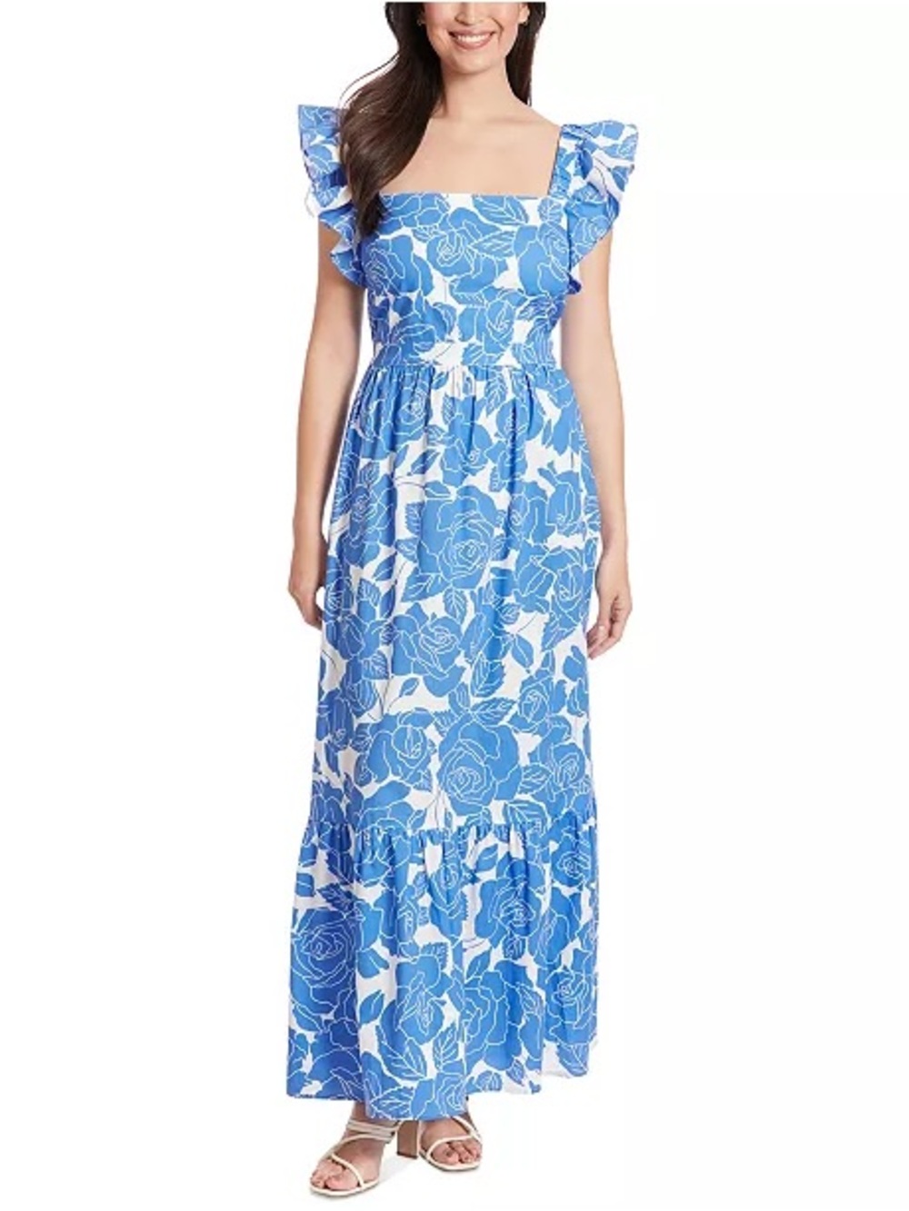 London Times Women's Square-Neck Ruffled-Sleeve Maxi Dress Macy’s Size 16 NWT
